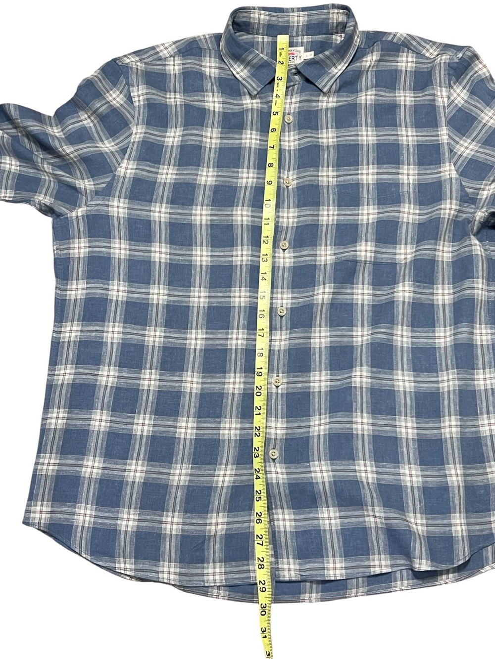 Faherty Linen Blend Shirt Large Blue Plaid Button-up Lightweight Coastal Travel - Picture 9 of 15